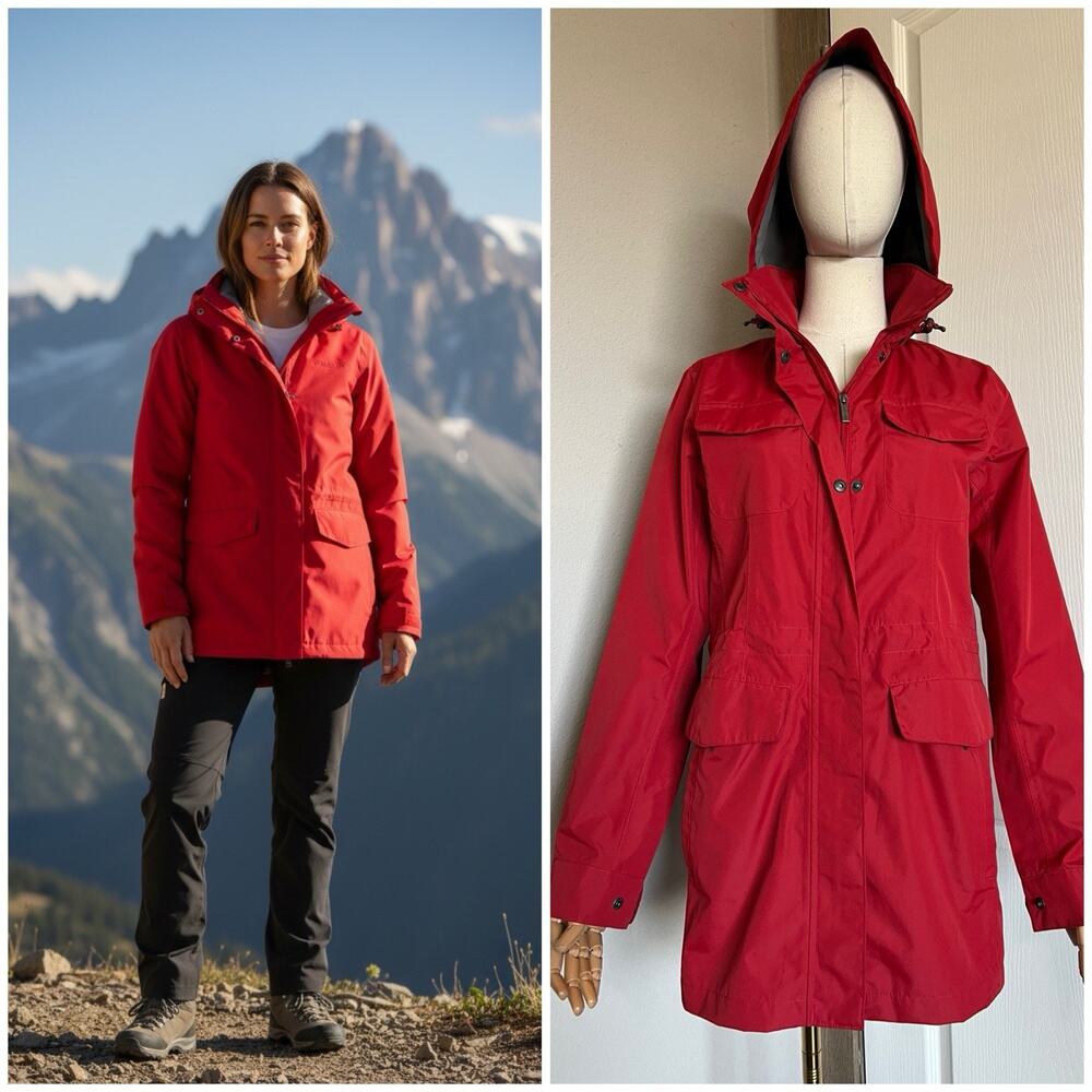 Lands' End Hooded Pocket Lightweight Spring Rain Coat Jacket Red Size XS 2-4 EUC